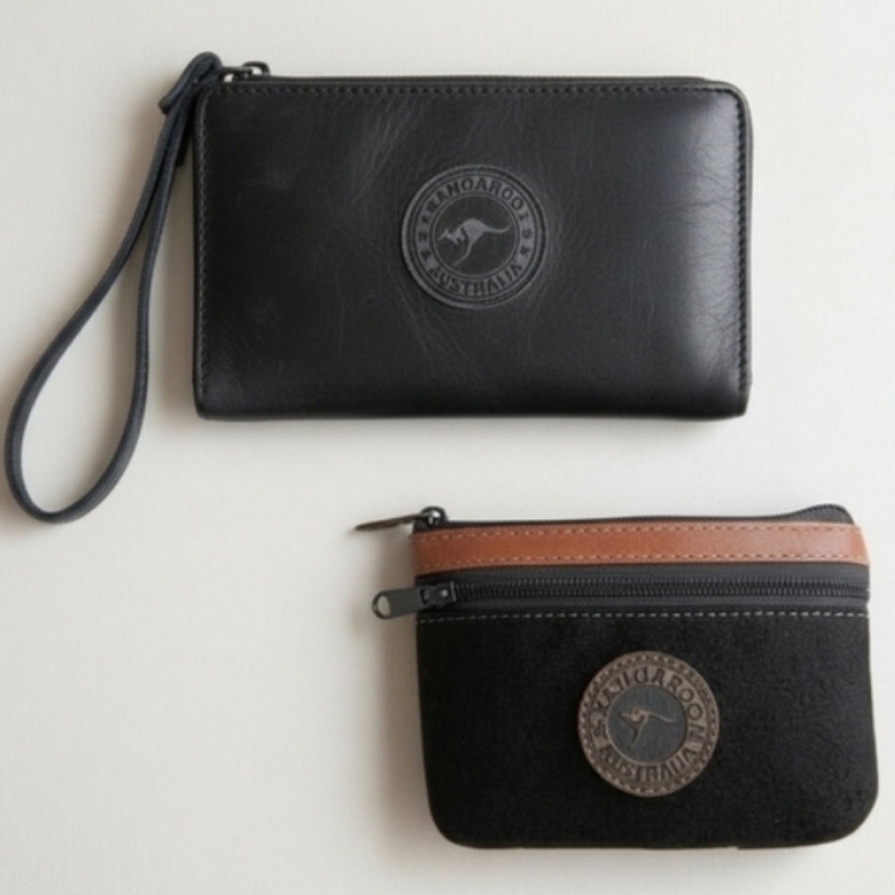 Kangaroo Australia Leather & Suede Wristlet/Coin Pouch Duo
